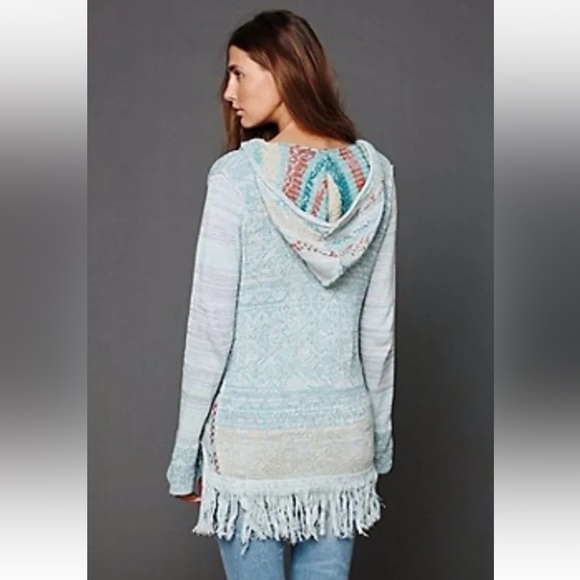 Free People Dream The Story Cloud Blue Tunic Hooded Pull Over Fringe Boho - Picture 4 of 5
